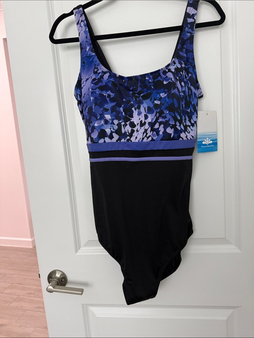 Aquabelle Purple Floral & Black One-Piece Swimsuit